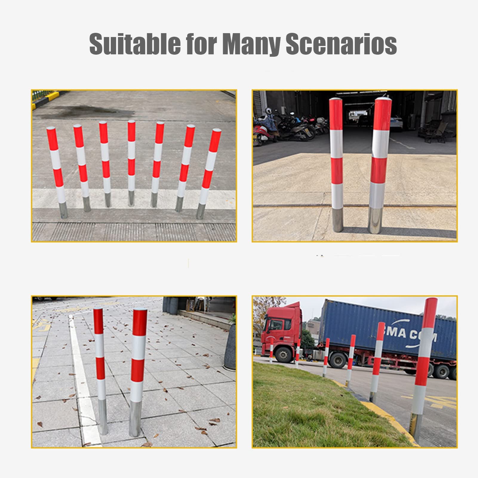 Bolardo de seguridad, poste delimitador de tráfico con cinta reflectante, barrera de acero de 60 cm para área de tráfico en garajes y calles.