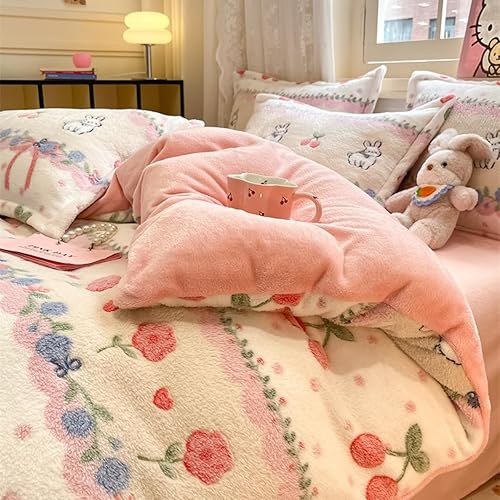 Miniatura 16 de Funda de edredón tamaño Queen, juego de ropa de cama de 3 piezas de conejo rosa, funda de edredón estética tamaño matrimonial, manta floral ultra