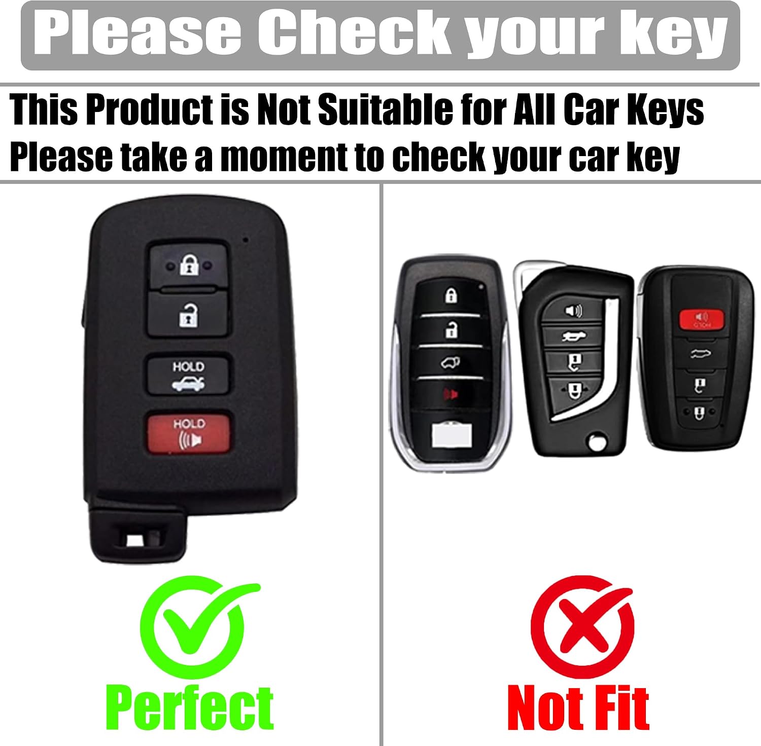 Soft TPU & Leather Key Fob Cover Compatible with Toyota 4-Button image 2