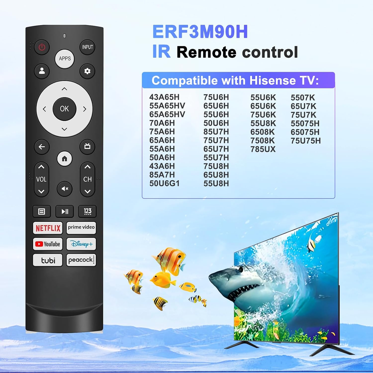 (Pack of 2) ERF3M90H Replacement Remote Control for Hisense Smart Google TV Series,for UHD 4K ULED Google TVs 65U8H 75U6H 75U8H 75A68H 55U7G,for Mini-LED ULED 4K TV Series（No Voice） image 2