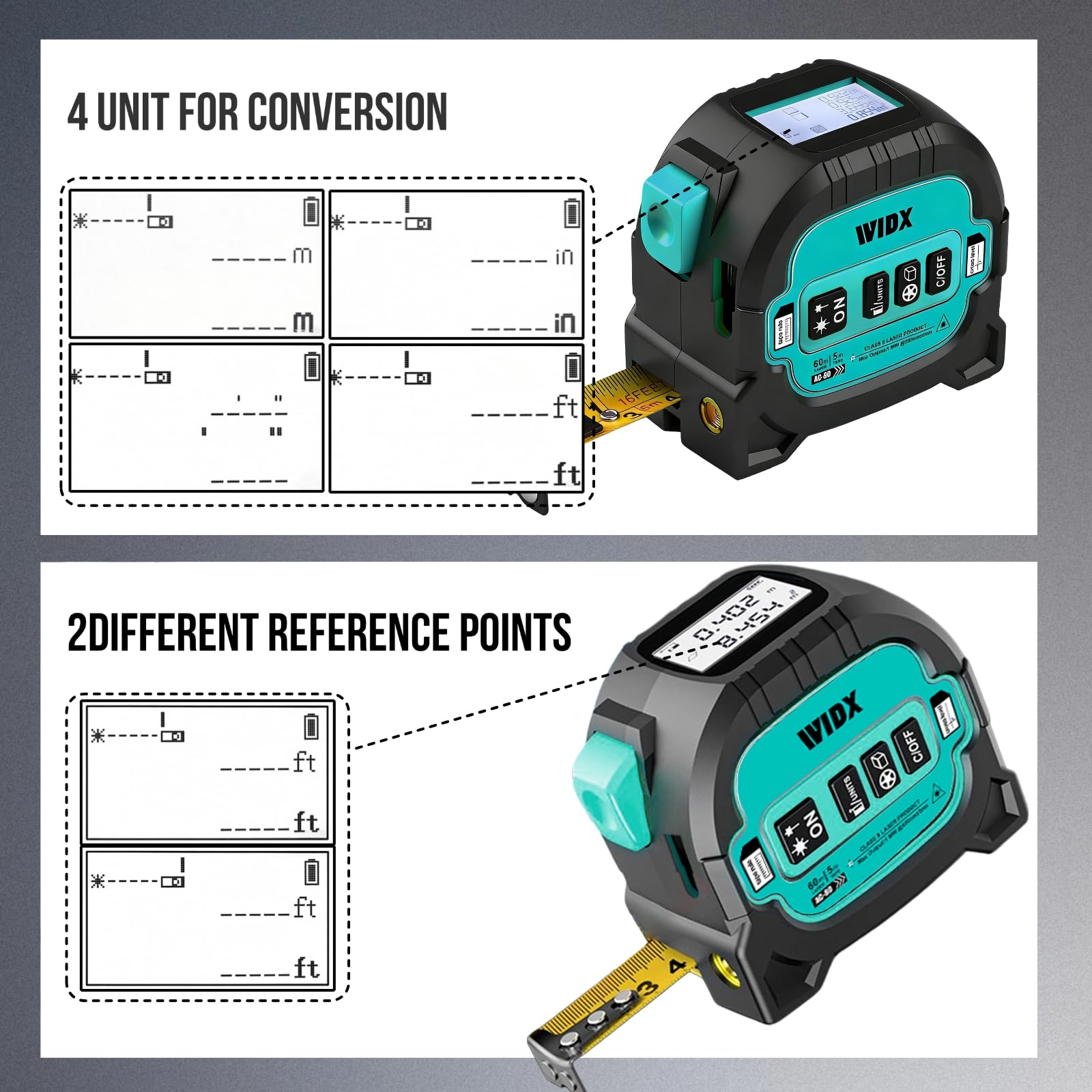 3 in 1 Laser Tape Measure,196ft Laser Range & 16ft Tape with Cross Line — Amazon image 4