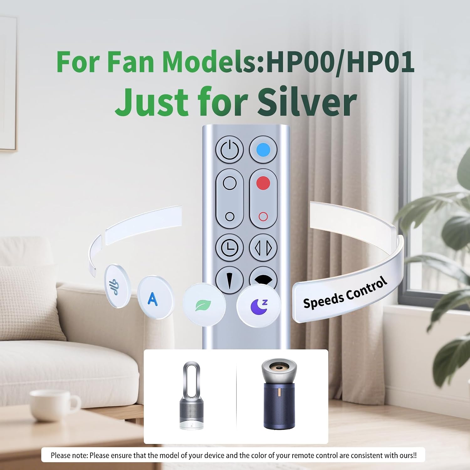 New Replace Remote Control for Dyson Pure Hot+Cool Fan Purifying Heater HP00 HP01, Part NO.967197-13 (Silver)