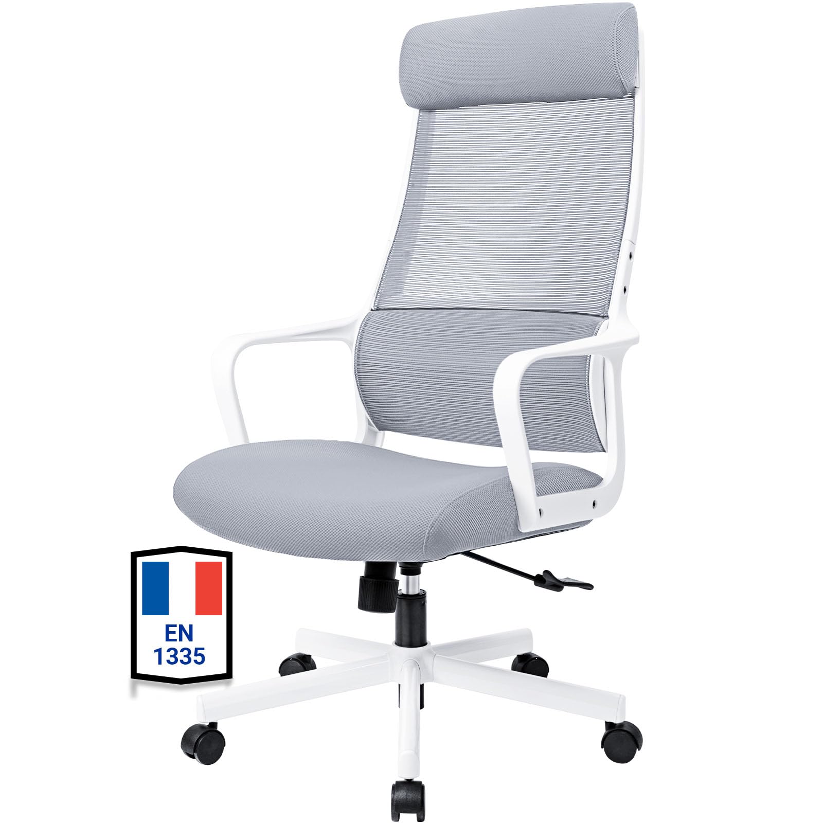 Chaise de bureau ergonomique MELOKEA grise avec appui-tête réglable