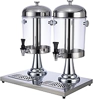 WELKOR 2.11 Gallon Double Head Commercial Beverage Dispenser with Ice Core & Drip Tray - Stainless Steel for Parties, Restaurants