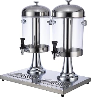 WELKOR 2.11 Gallon Double Head Commercial Beverage Dispenser with Ice Core & Drip Tray - Stainless Steel for Parties, Restaurants