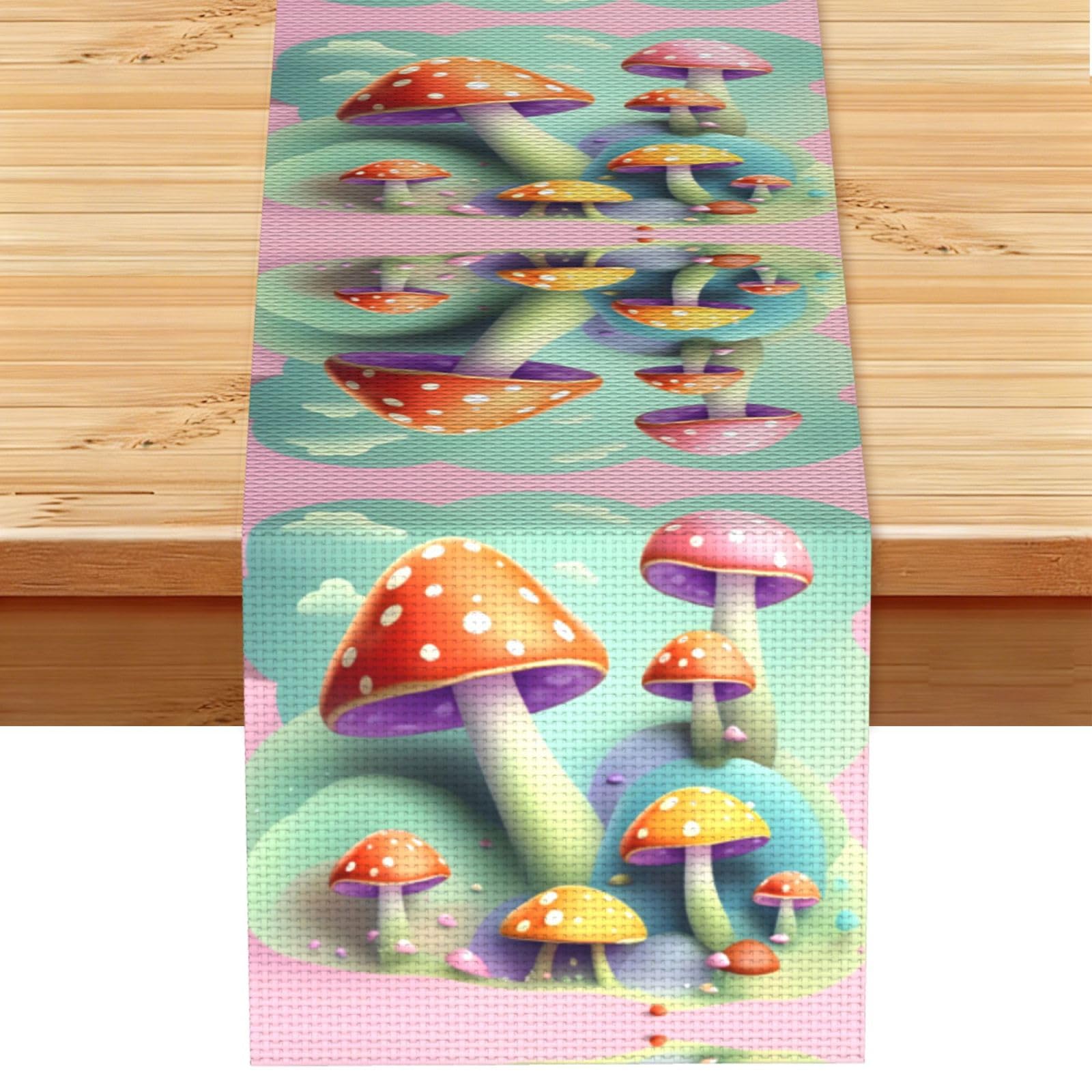 Dreamy Little Mushroom Linen Feel Table Runner Wedding Party Home Decoration
