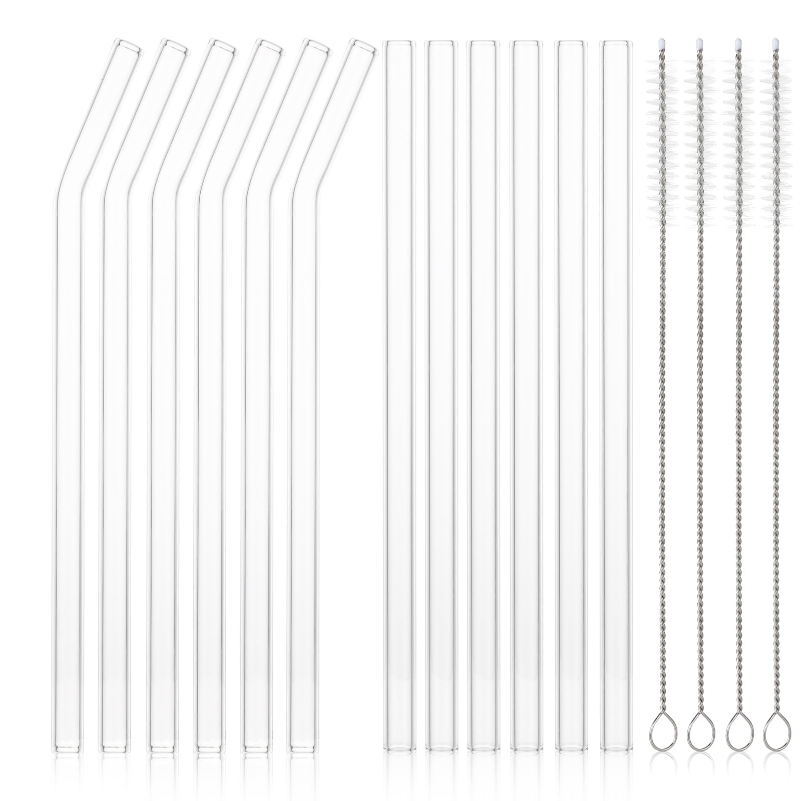 Cannucce Di Vetro Riutilizzabili 16 Pezzi Con Spazzole - 6 Dritte + 6 Curve 21,5 Cm - Per Cocktail, Frullati, Bubble Tea - Vetro Borosilicato - 2