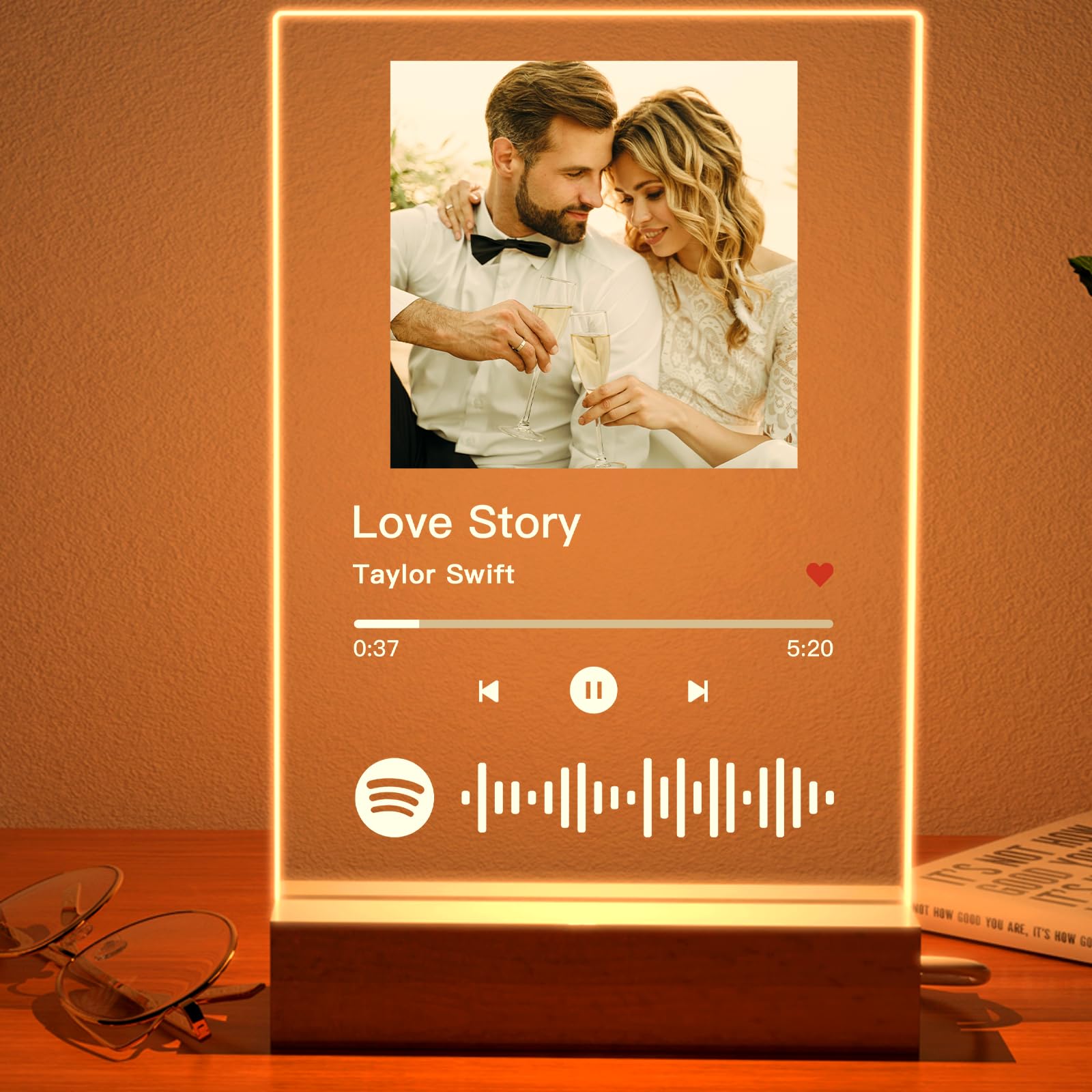 Dr Custom Spotify Plaque, Acrylic Personalised Music Spotify Song Plaue Night Light Picture Frame for Boyfriend Girlfriend Women Men Photo Album for Christmas Valentines Day