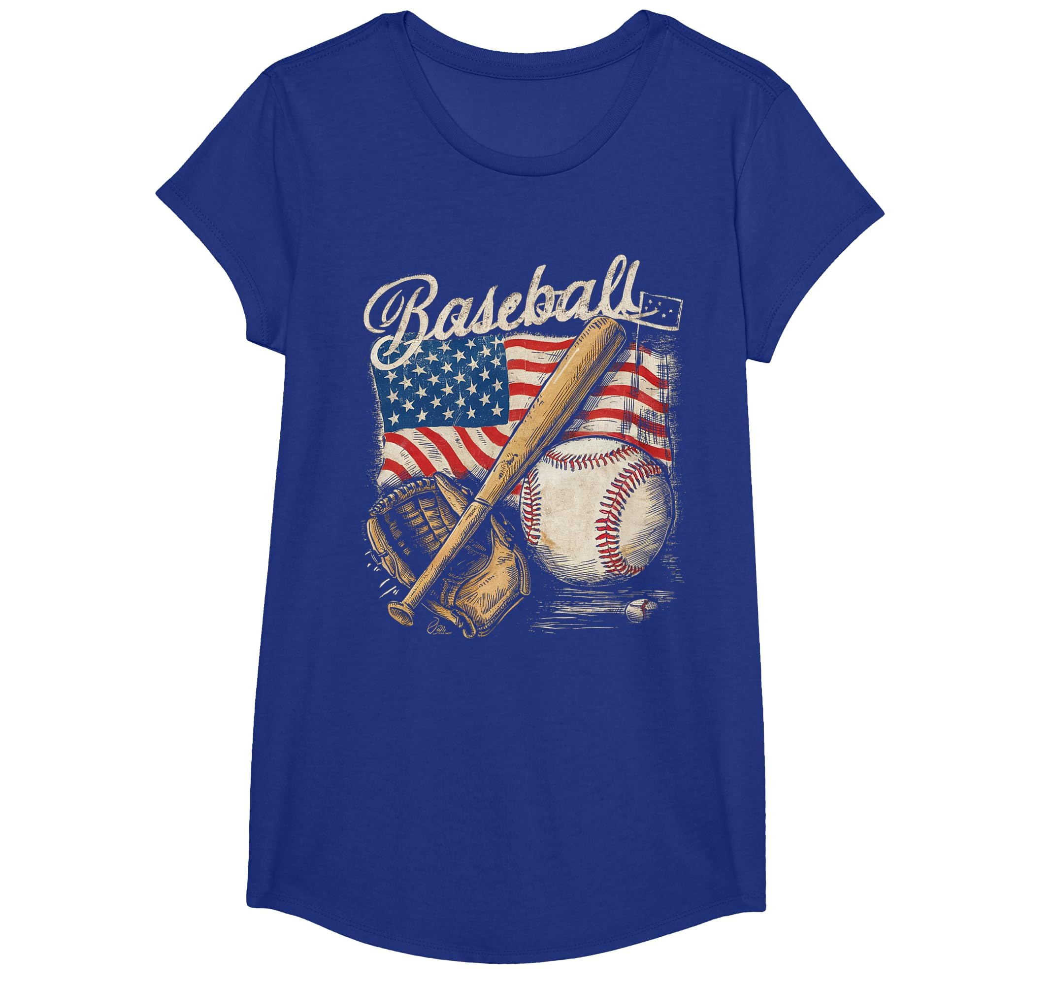 American Flag Baseball Player Bat Fan Catcher Pitcher USA T-Shirt