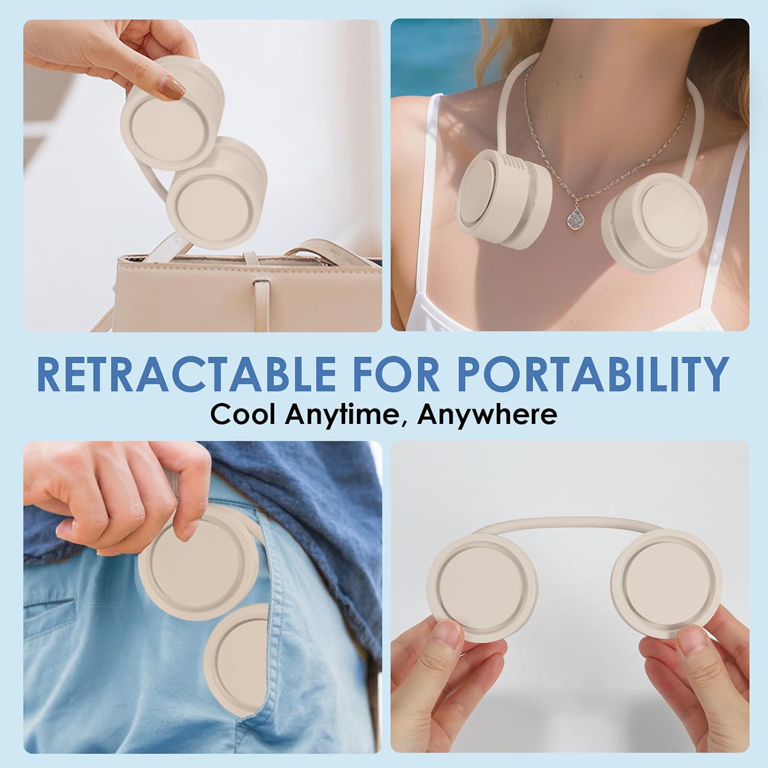 ZEMIRO CHARGE Neck Fan, Portable Bladeless Wearable Fan with 360° Airflow, 3 Speeds, 1600mAh Rechargeable Battery, Quiet Foldable USB Personal Fan for Men, Women, Outdoor, Travel, Gift