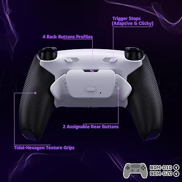 eXtremeRate RISE Plus MAX Back Paddles Kit with Clicky Trigger Stops & Rubberized Grip for PS5 Controller BDM-010 020, White Remappable Back Buttons Kit for PS5 Controller - White Black -NO Controller