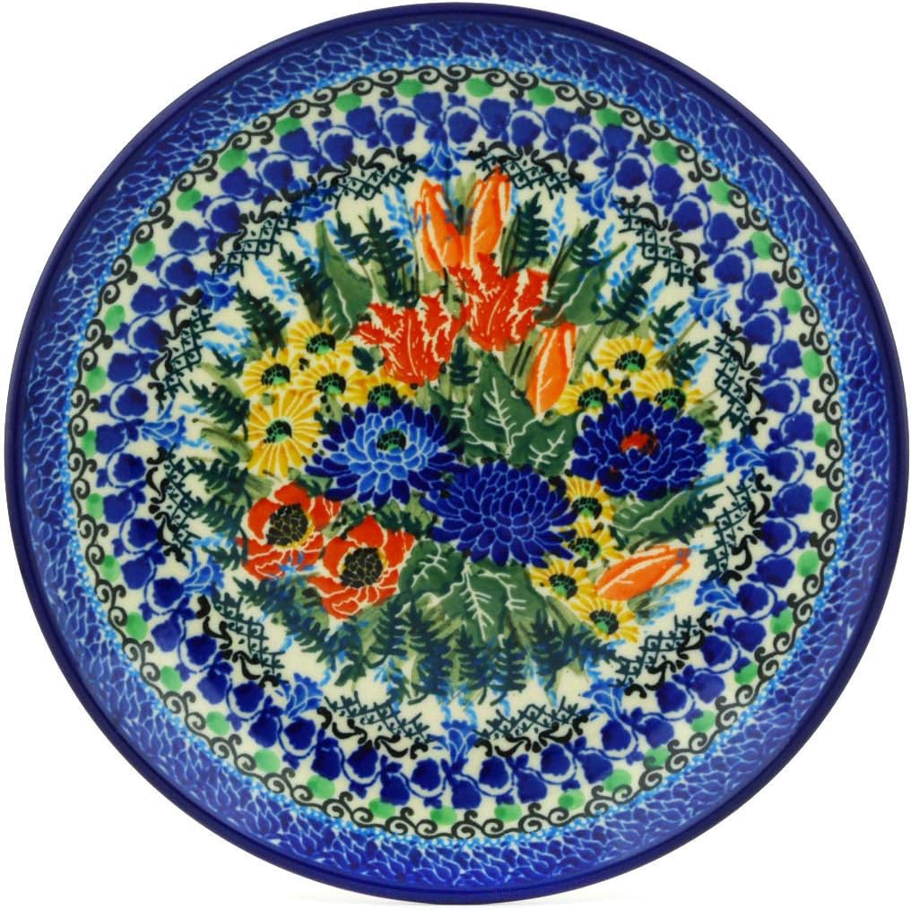 Polmedia Polish Pottery Dessert Plate UNIKAT - Splendid Blue Bell Pattern Handmade in Boleslawiec Poland by Ceramika Artystyczna + Certificate of Authenticity