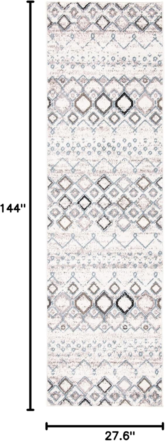 SAFAVIEH Amsterdam Collection Runner Rug - 2'3" x 12', Ivory & Grey, Moroccan Boho Design, Non-Shedding & Easy Care, Ideal for High Traffic Areas in Living Room, Bedroom (AMS108A)