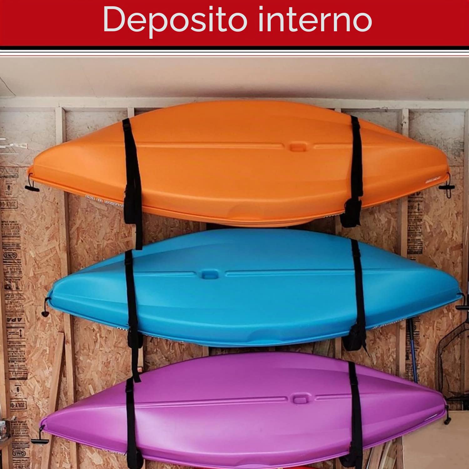 Ganci per Kayak Heavdace, Acciaio Inossidabile, 100% Acciaio, 38 cm, Montaggio a Parete, Resistente, Carico Massimo 68 kg (38 cm x 26,7 cm)