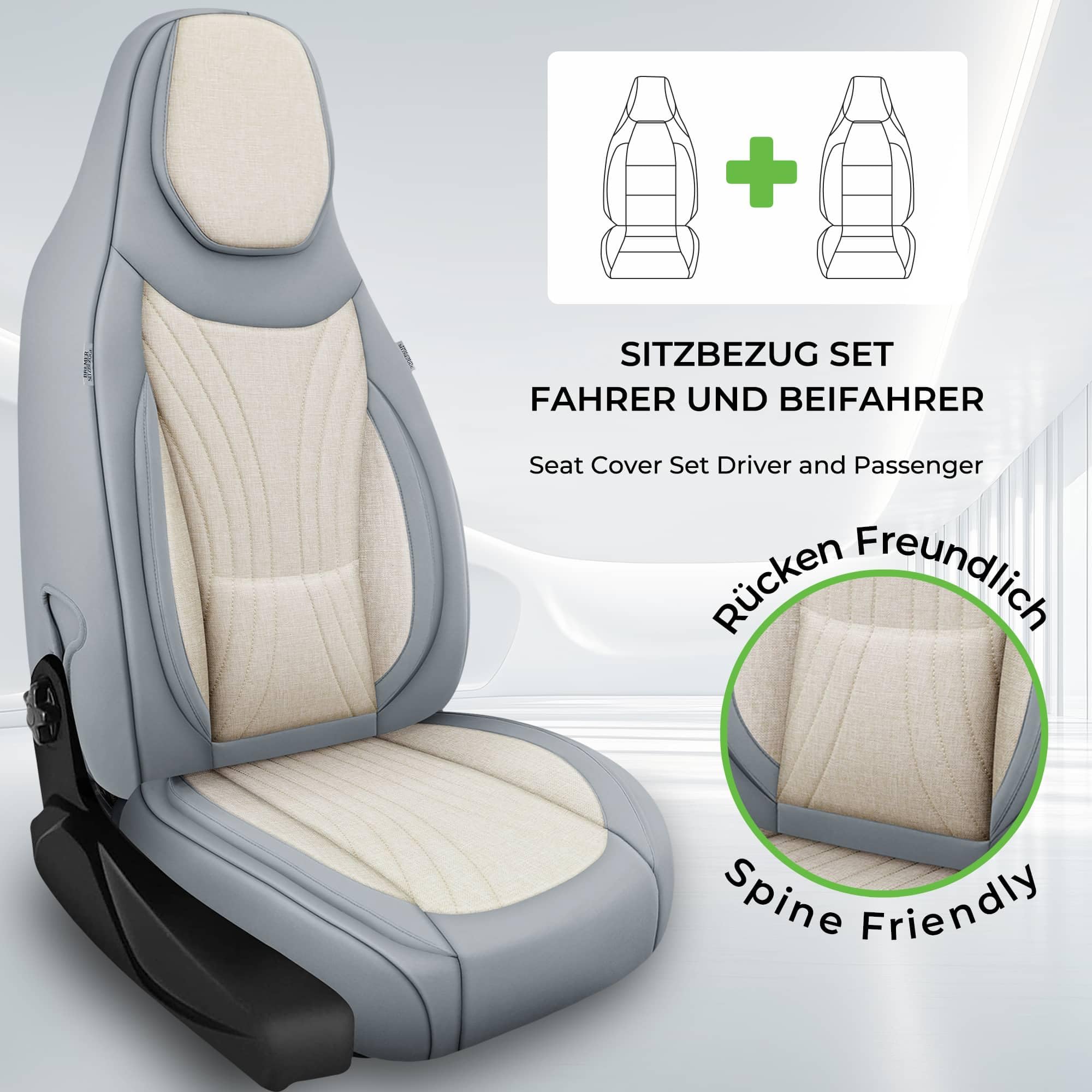 BREMER SITZBEZÜGE kompatybilne z VW Tiguan Allspace rok prod. od 2016 kompatybilne pokrowce w kolorze czarnym/beżowym C3