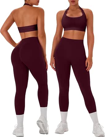 Women Workout Sets 2 Piece Halter Sports Bra and Leggings