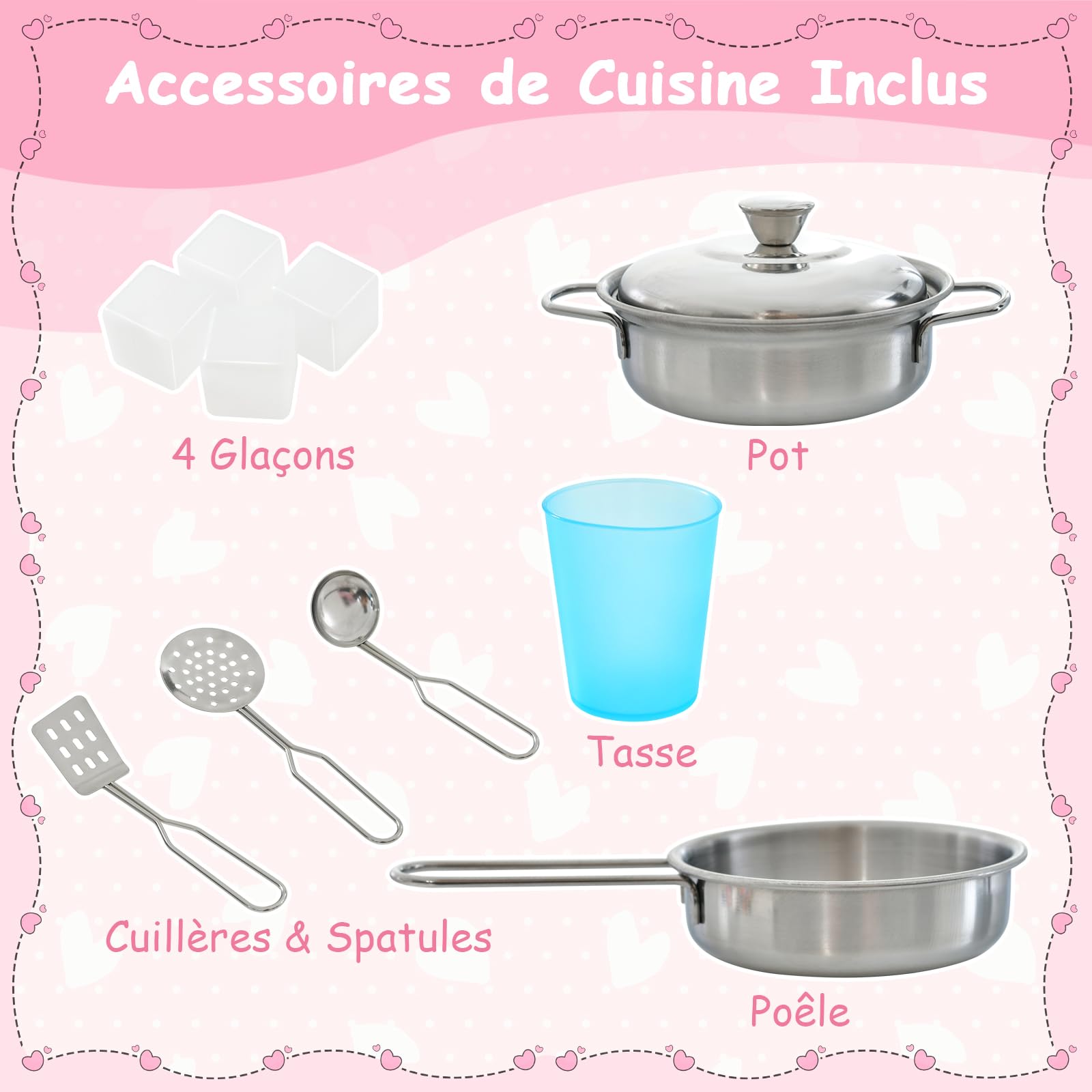 GOPLUS Cuisine en Bois Enfant avec Effet Sonore, Jouet de Cuisine Enfantavec Tableau Noir et 6 Compartiments de Rangement, Télephone, Accessoires Riches, pour Garçon Filles 3-6 Ans (Rose)