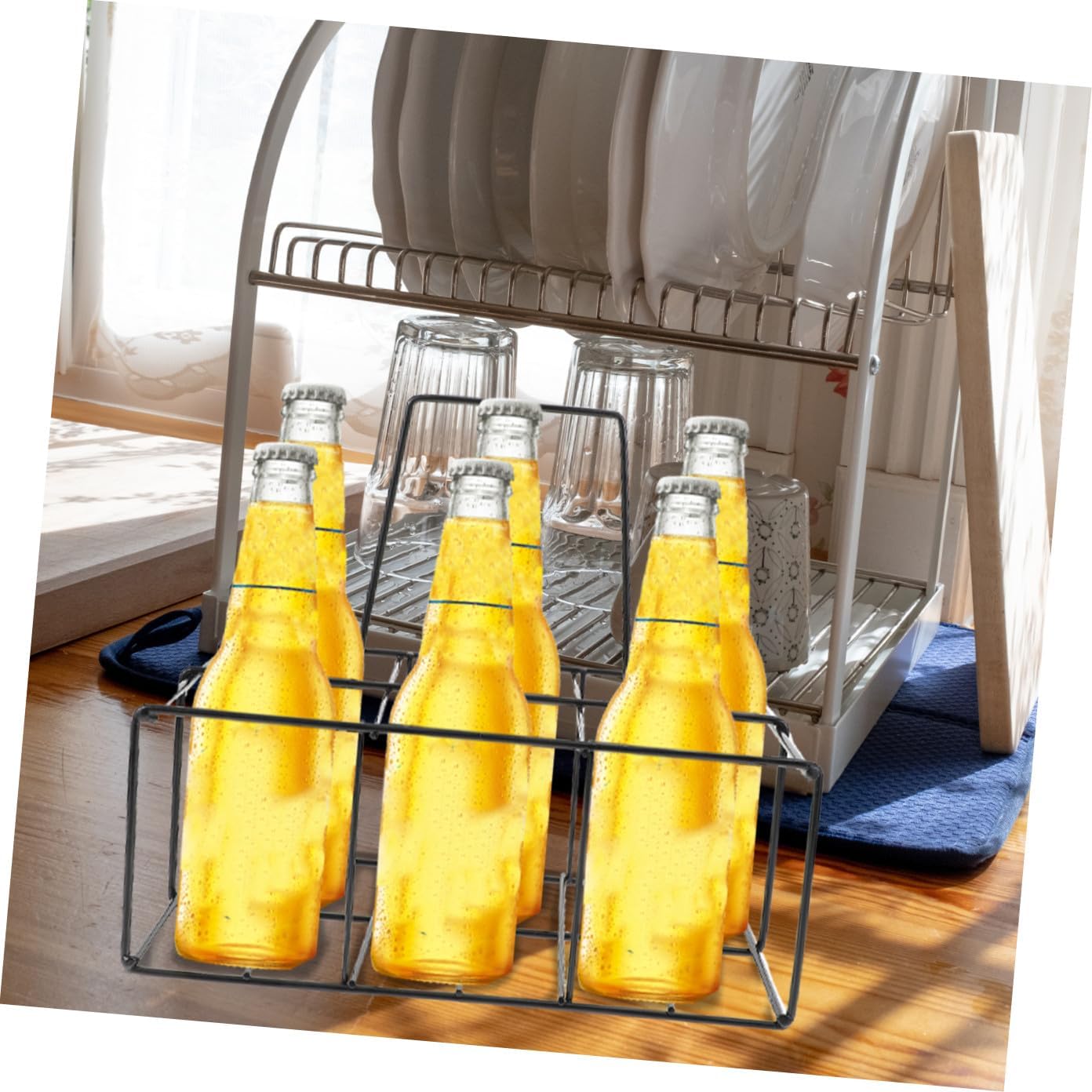 6grids Multifunctional Wrought Iron Storage Rack Beer Bottle Carrying Container Bar Equipment Wine Organizer Kitchen Organizers