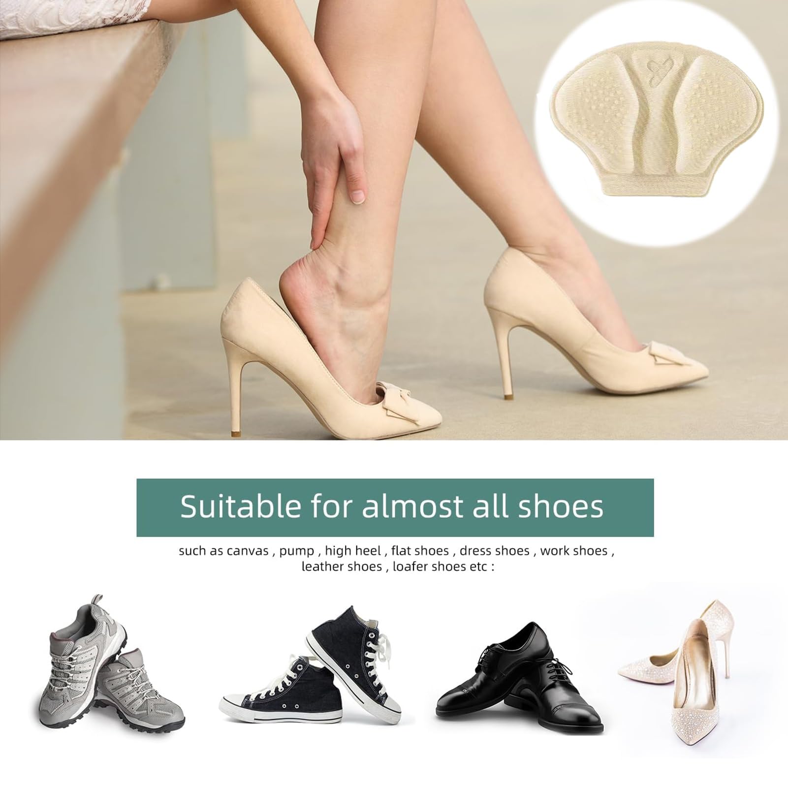Heel Pads for Shoes Samoprzylepne uchwyty na pięty, wkładki wielokrotnego użytku na pięty dla kobiet i mężczyzn, zapobiegają ślizganiu się pięty, otarciom, pęcherzom i bólom stóp (Material : Black,
