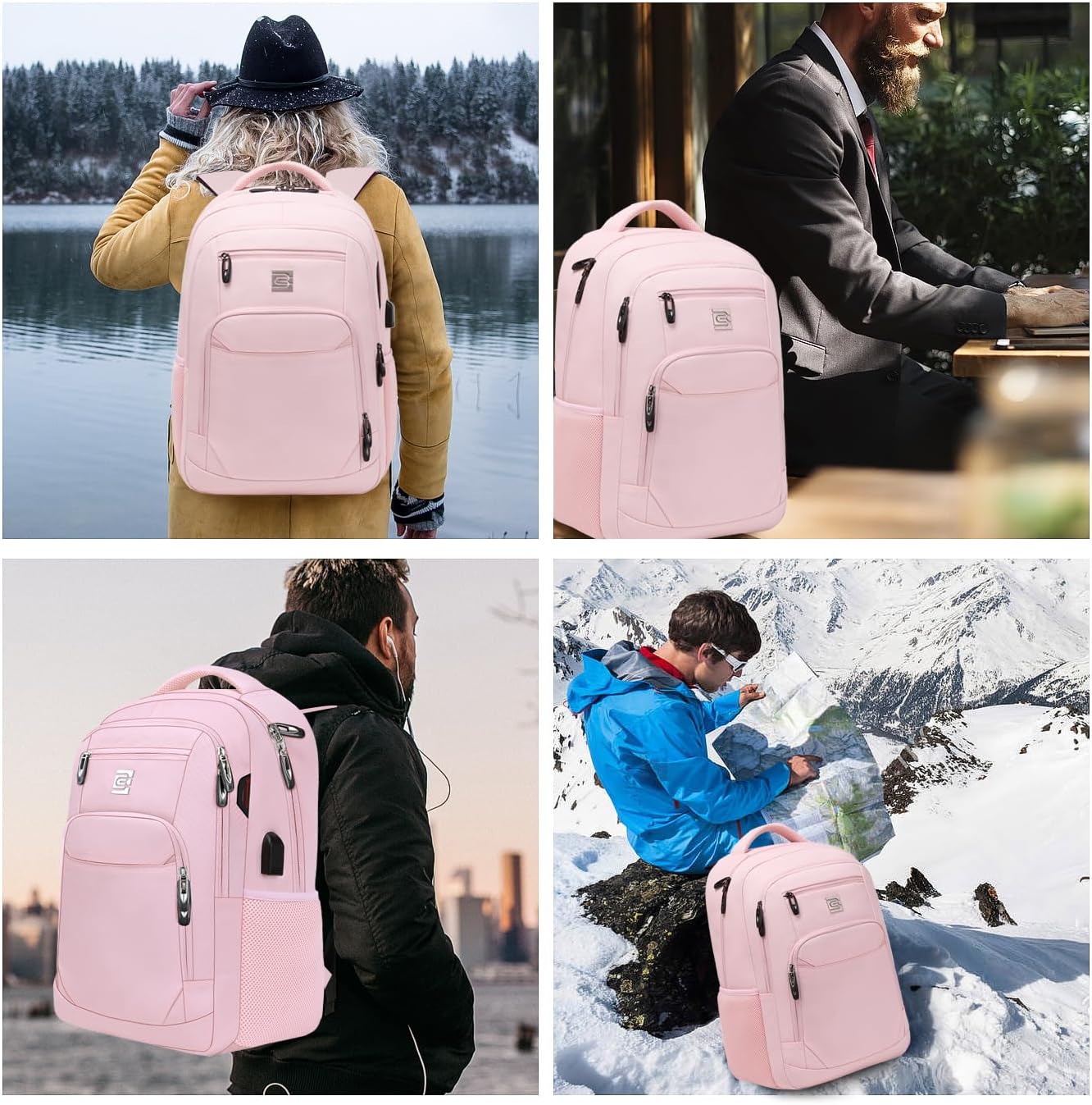Laptop Backpack,Business Travel Anti Theft Slim Durable Laptops Backpack with USB Charging Port,Water Resistant College Computer Bag for Women & Men Fits 15.6 Inch Laptop and Notebook-Light Pink - Image 7
