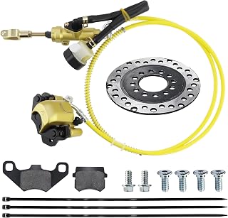 PRO BAT Rear Hydraulic Brake Assembly Caliper Master Cylinder Kit Go Kart Golf Cart ATV (Golden)