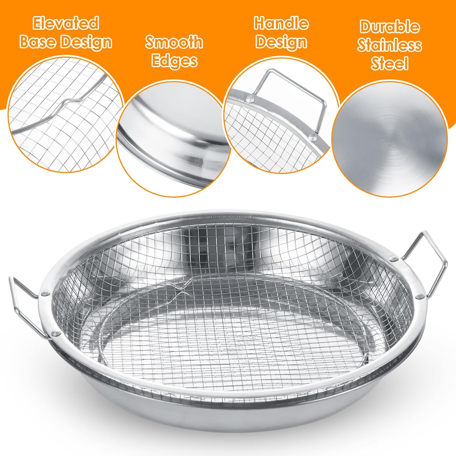 ASelected Fry Oil Strainer Mesh Pan, 10.2in Fry Oil Strainer, Stainless Steel Air Fryer Basket for Fried Food Draining Rack, Barbecue Grill Tray Net