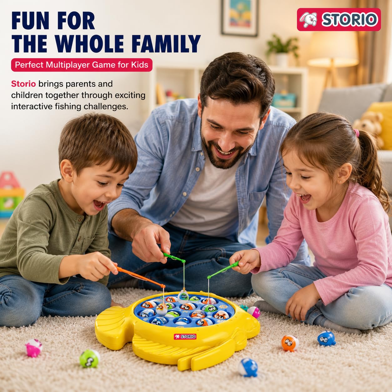 Storio Premium Electronic Fishing Game for Kids | Rotating Fish Catching Toy with 15 Fish & 4 Magnetic Rods | Fun Interactive Board Game for Boys & Girls — Amazon image 3