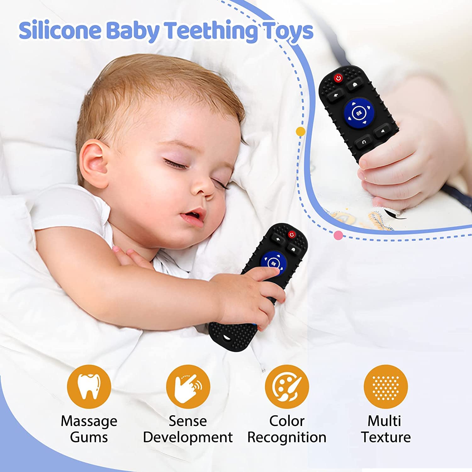 tekme Remote Control Shaped Silicone Teether For 6 To 12 Months Baby, Helps Biting Skills Development, Shape Recognition, Teething Toys For Babies And Toddlers (Combo | Black & Pink) - Image 3 thumbnail