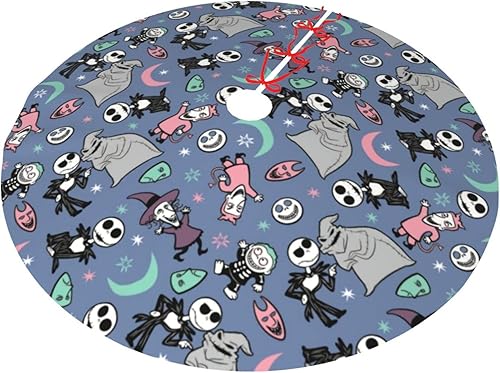 Miniatura 2 de Falda de árbol de Navidad de 36 pulgadas con diseño de calavera de dibujos animados y sus amigos, tapete decorativo para Acción de Gracias,