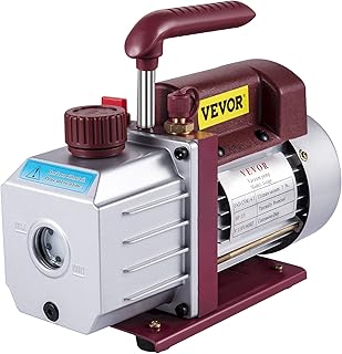 VEVOR 4.5CFM 1-3HP Vacuum Pump 110V 2 Meter Valve 1 Stage 5PA Ultimate Air Conditioning Refrigerant Vacuum Pump for HVAC Auto AC Refrigerant Rechar, Red