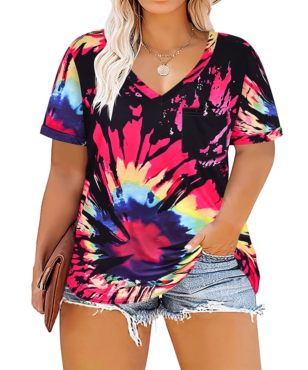 RITERA Plus Size Tie Dye V Neck