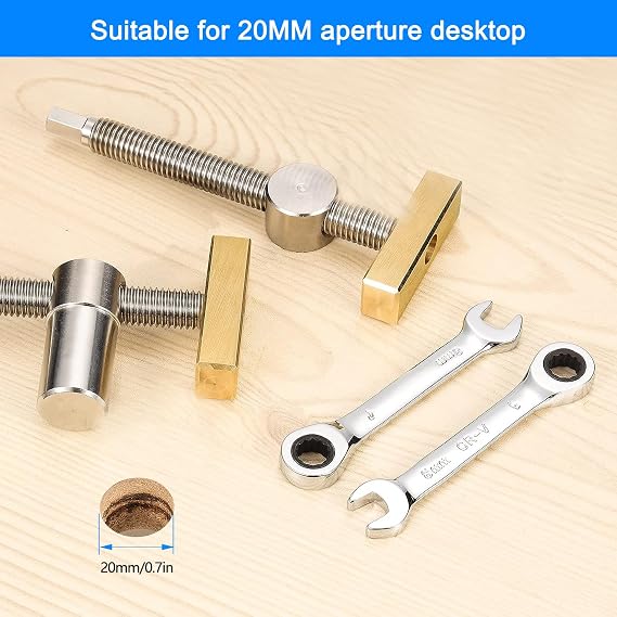 XNZMYN Pack of 2 Woodworking Bench Hooks 20 mm, Table Workbench Clamp, Hold-Down Workbench Clamp, Stainless Steel Table Planer Stop Bench Dogs, 20 mm for Planer Bench (Silver)