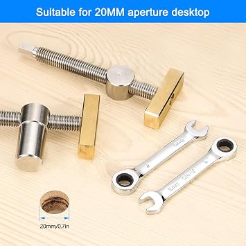 XNZMYN Pack of 2 Woodworking Bench Hooks 20 mm, Table Workbench Clamp, Hold-Down Workbench Clamp, Stainless Steel Table Planer Stop Bench Dogs, 20 mm for Planer Bench (Silver)