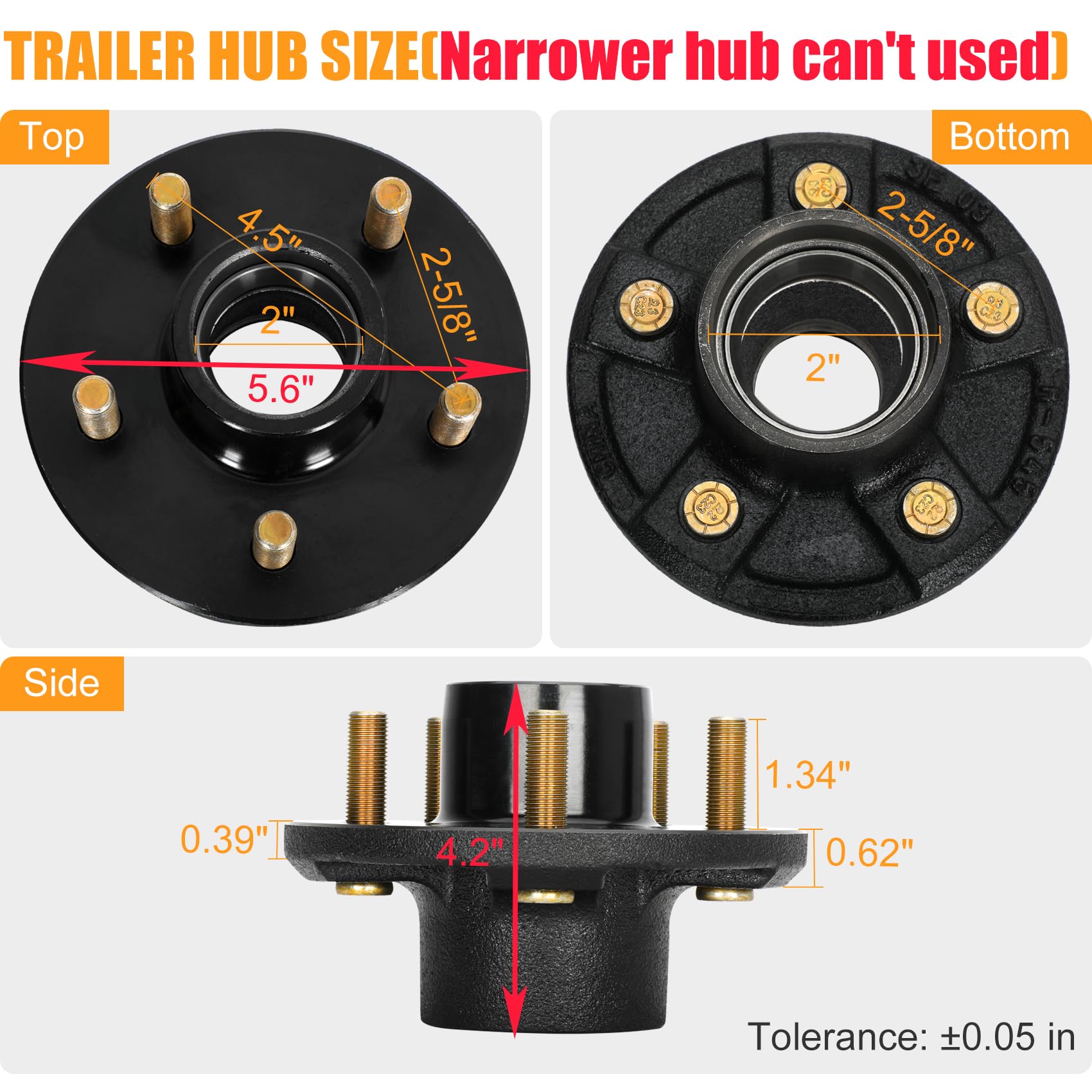 Boat Trailer Axles 2000 Lb Trailer Axle Idler Hub - 5 Lug, 5x4.5 Bolt Pattern Trailer Axle Kit