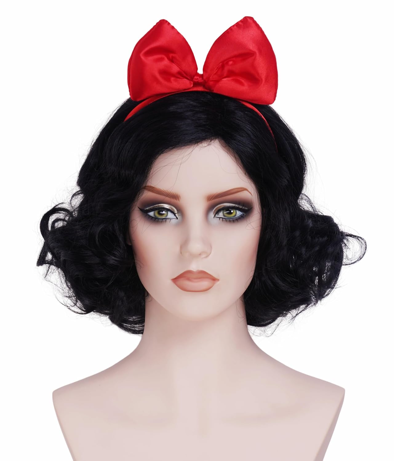 12 Inches Vintage Black Short Wavy Wigs With a Headband for Women Curly Wig with Synthetic Natural Wig for 60s 70s 80s Cosplay,Halloween,Daily Use