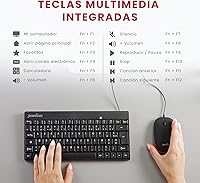 Vista 5 de Perixx PERIDUO-212 ES Teclado y ratón pequeños con Cable, 12 Teclas Multimedia, Negro, Configuración Española