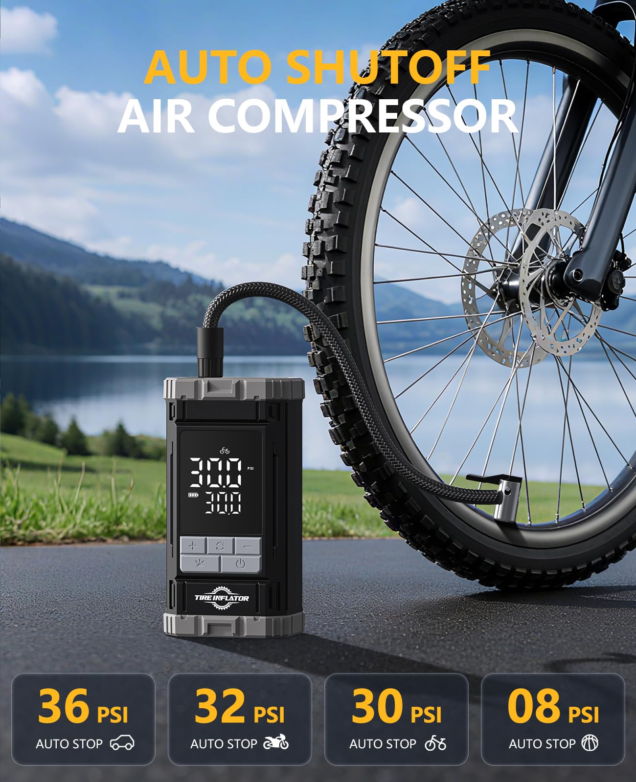 Tire Inflator Portable Air Compressor 2X Fast Air Pump with Digital Gauge 150 PSI Auto Shutoff for Roadside — view 3