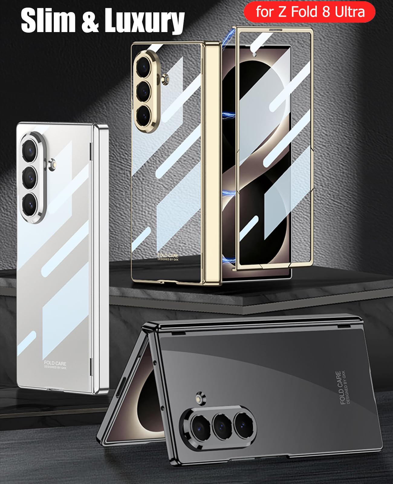 Custodia trasparente per Samsung Galaxy Z Fold 8 Ultra, custodia trasparente galvanica con protezione per cerniera magnetica e pellicola protettiva, custodia protettiva sottile antiurto per Z Fold 8