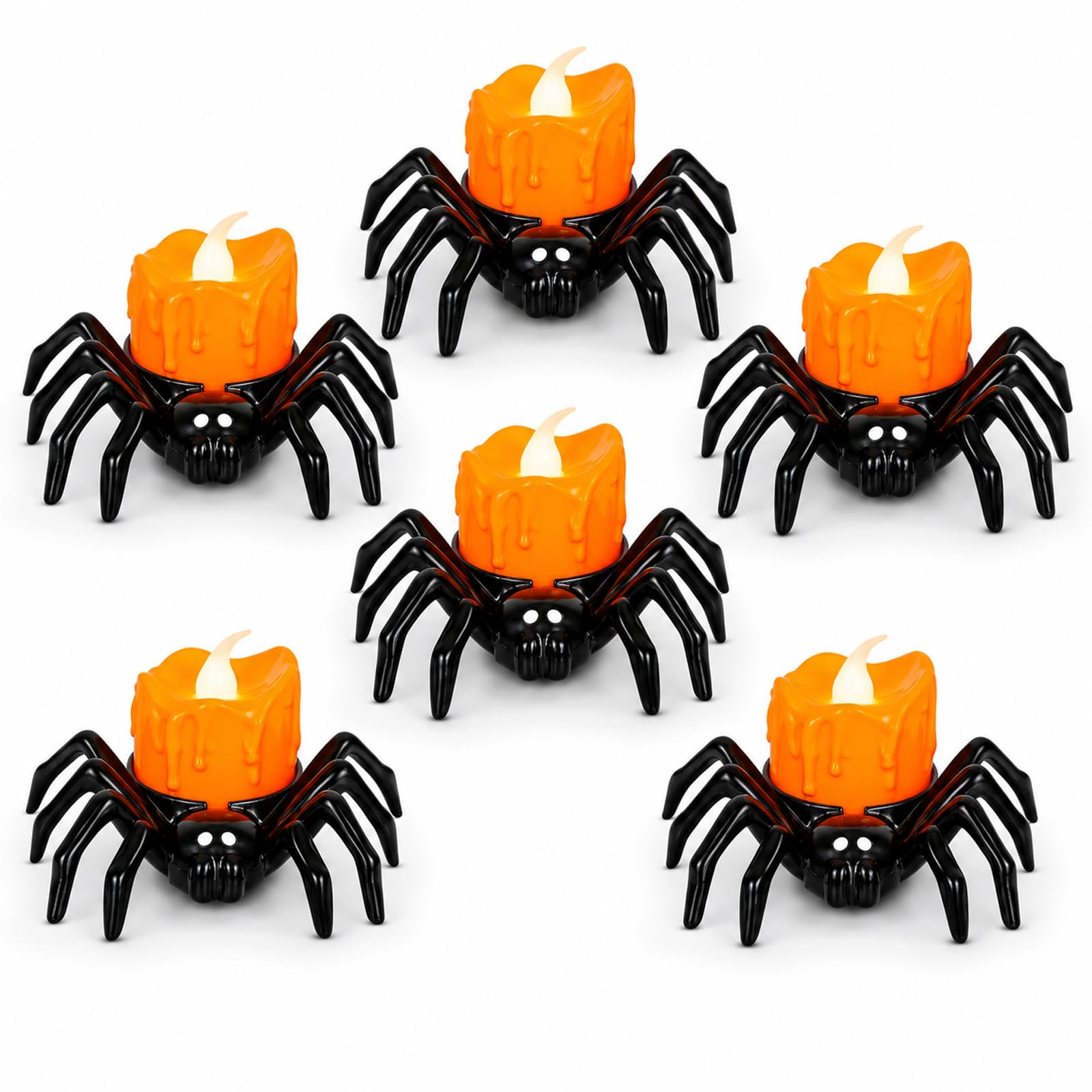 6 PCS Halloween Candles, Halloweens Spider Candles Lights, Flameless Halloweens LED Tea Lights Spider Candle Tealights Decorations, Halloween Decorations, for Table Decor Home Decor and Theme Parties