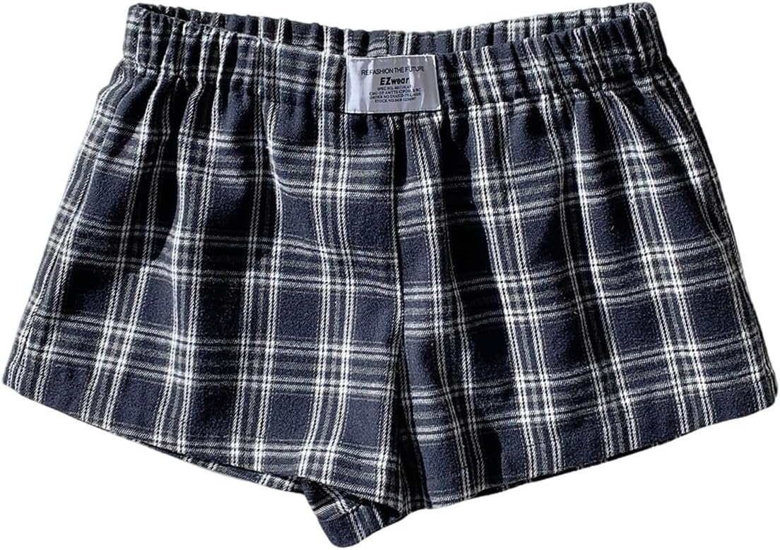 Floerns Women's Plus Size Gingham Boxer Shorts Straight Leg Lounge Pajama Pj Shorts