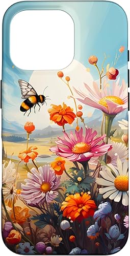Vista 49 de Funda para iPhone 13 Pro Lively Bee en Sunny Meadow of Wildflowers