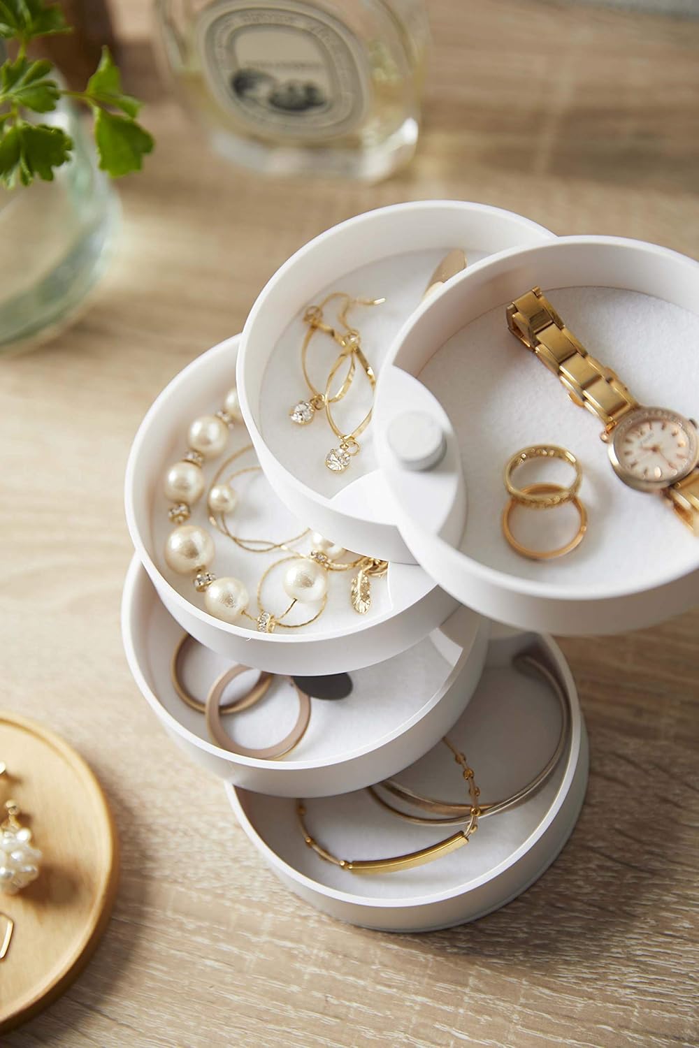 Yamazaki Home Box Stacked Accessory Trays with Wooden Lid | Plastic | Jewelry Organizer, One Size, White : Clothing, Shoes & Jewelry