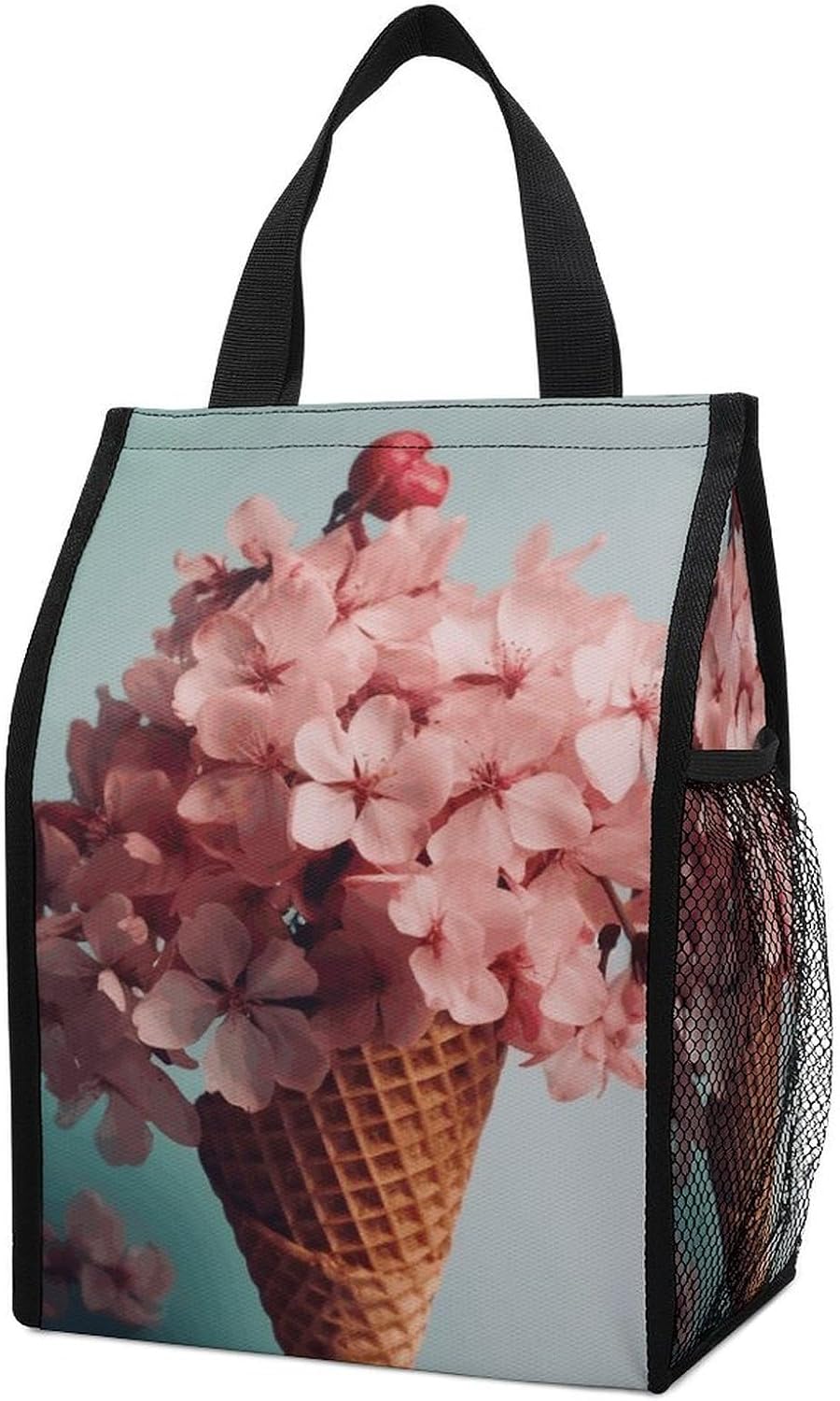 Flowers on Waffles Lunch Bag for Women Men Portable Insulated Lunch Box for Hot And Frozen Food Reusable Leakproof Foldable Lunch Tote for Work,Party And Picnic