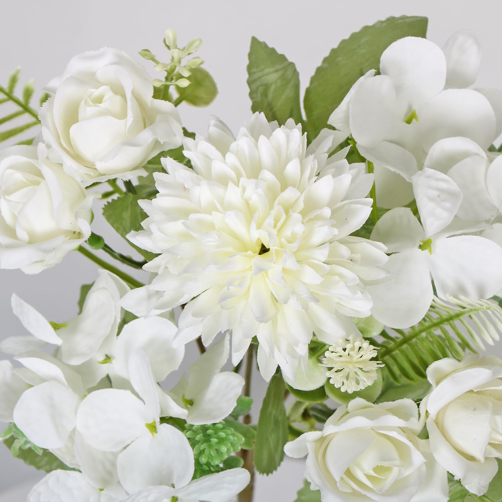 DEMIUKO 2 Bunches Artificial Flowers White Hydrangea Fake Roses Flowers Bouquet 12in Faux Silk Flowers Arrangement Indoor Floral Plants for Wedding Party Table Centerpieces Spring Home Vase Decor - Image 4