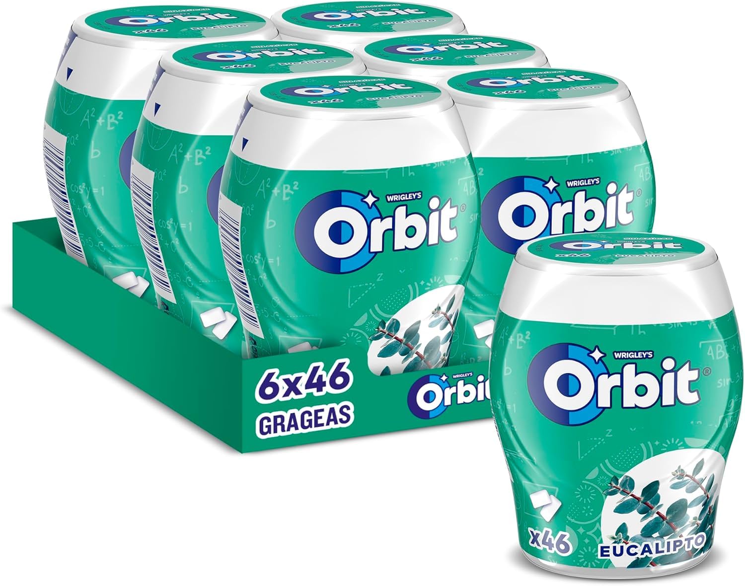 Orbit Bote de Chicles Sin Azúcar Sabor Eucalipto, Fresco, Intenso y de Larga Duración en formato Gragea (6 x 46 chicles)