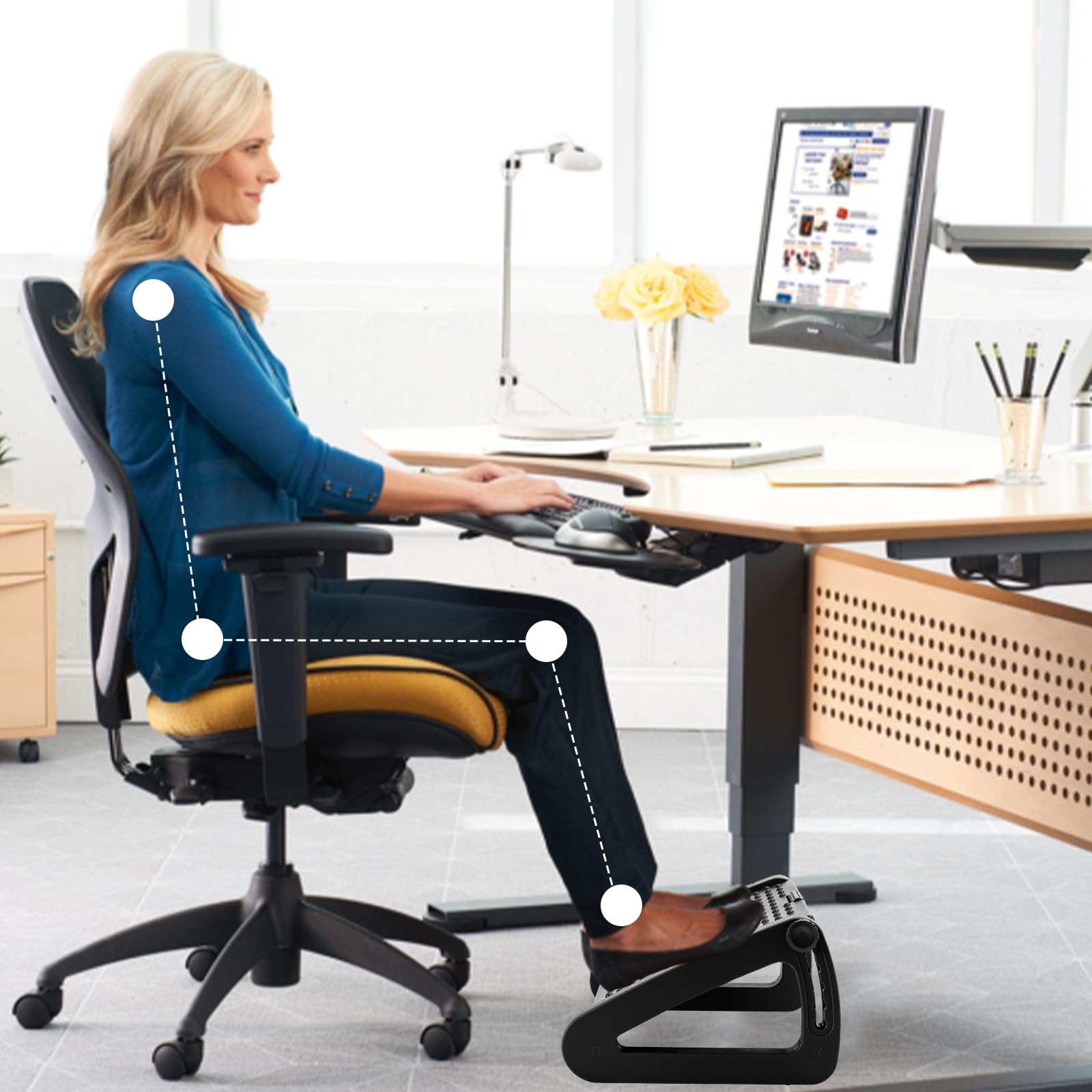 Poggiapiedi per Scrivania Regolabile,Poggia Piedi con Funzione di Massaggio,Poggiapiedi Ergonomico per Migliorare la Postura,per Casa,Ufficio e Viaggi