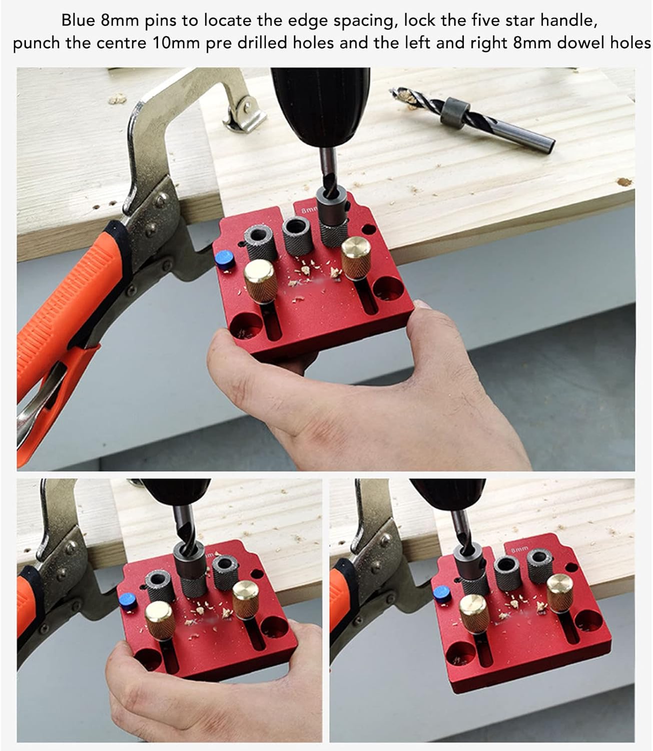 X 400 Self Centering Dowel Jig Kit, 3 Holes Woodworking Joints Tool, Adjustable Drilling Locator Puncher Tool, Doweling Jig Set for Woodworking