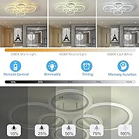 Vista 2 de Modern Ceiling Light Fixture: 60W White Ring LED Flush Mount Ceiling Light Dimmable Round Chandeliers for Dining Room Living Room Kitchen