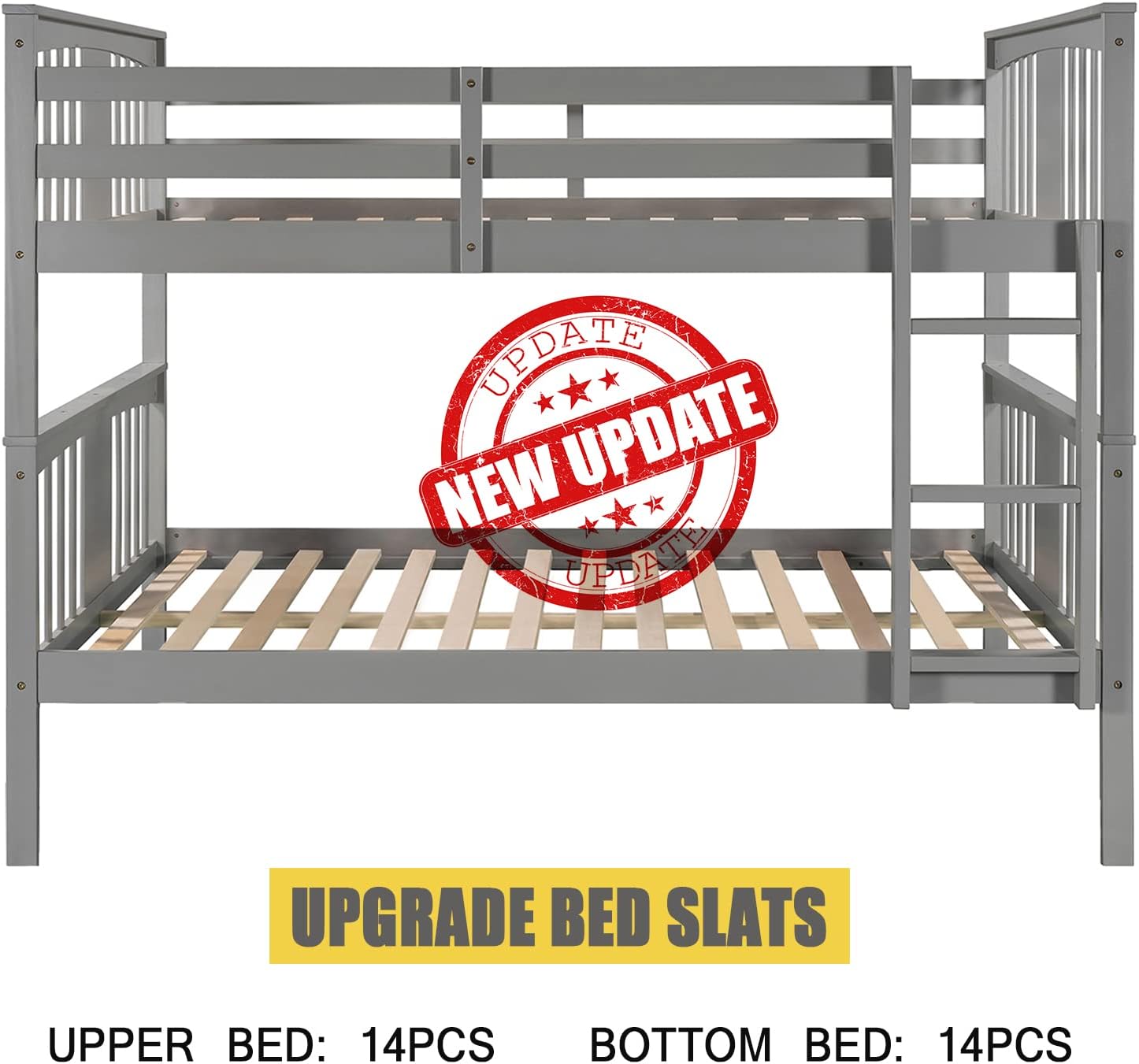 Harper & Bright Designs Full Over Full Bunk Bed with Ladder and Guardrails, Wooden Bunk Bed Frame for Kids Teens, Grey