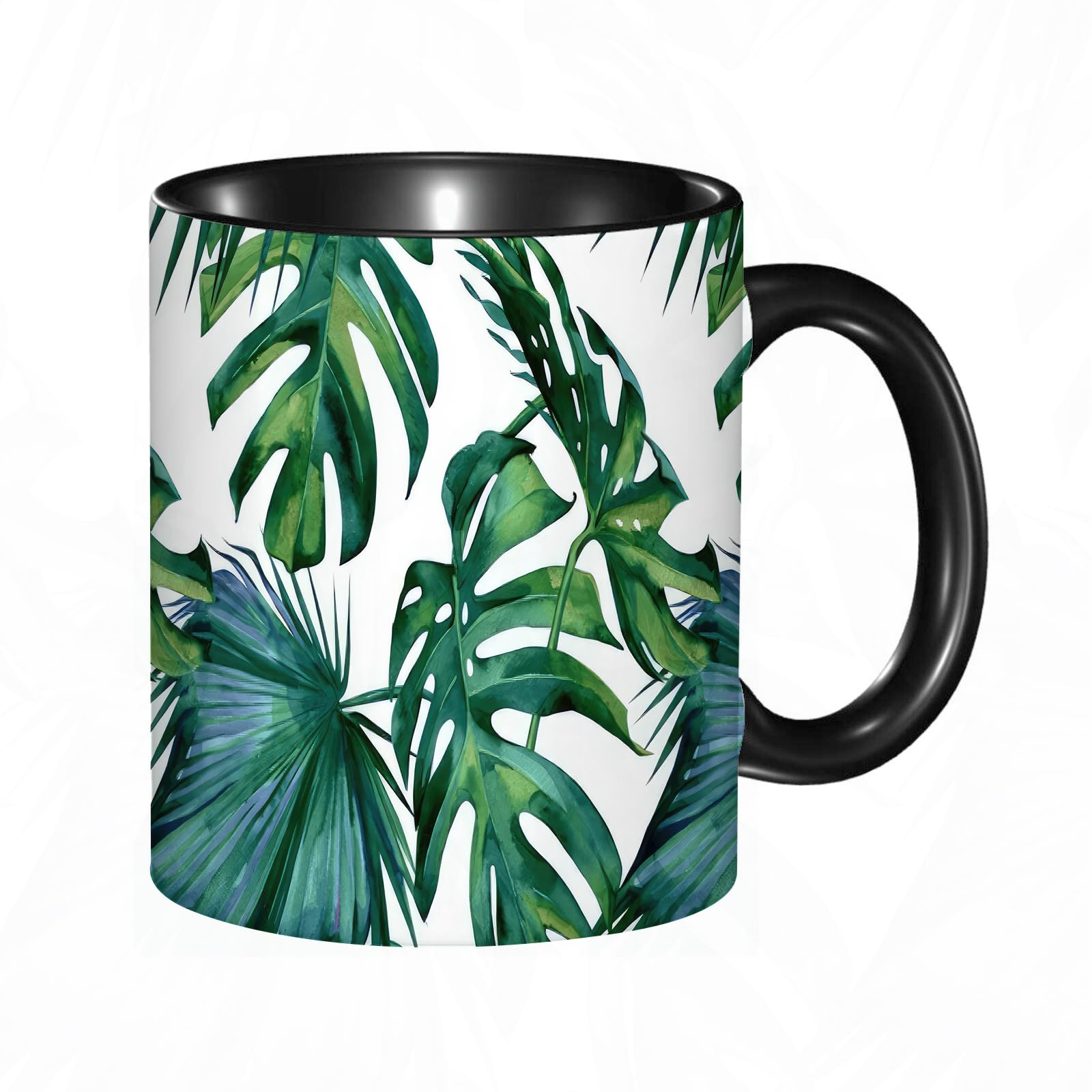 Ceramic Coffee/Tea Mug, 11 oz Funny Mugs,Palm Monstera Pattern,Gifts for Mothers Day,Birthdays,Christmas,Valentines,Anniversaries